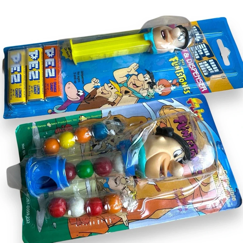 Vintage The Flinstones PEZ Dispenser & Collectible Flix‎ Gumball Machine Lot (2)